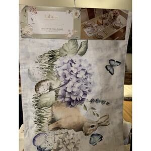 Decorative Table Runner Easter Spring Bunny Rabbit Flowers 14” X 48” Cottage NIP